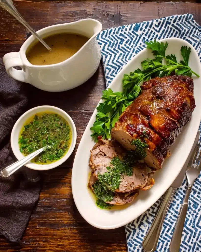 Slow Roasted Leg of Lamb with Mint Chimichurri Sauce Recipe