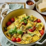 Pesto Ravioli with Cherry Tomatoes and Garlic Recipe