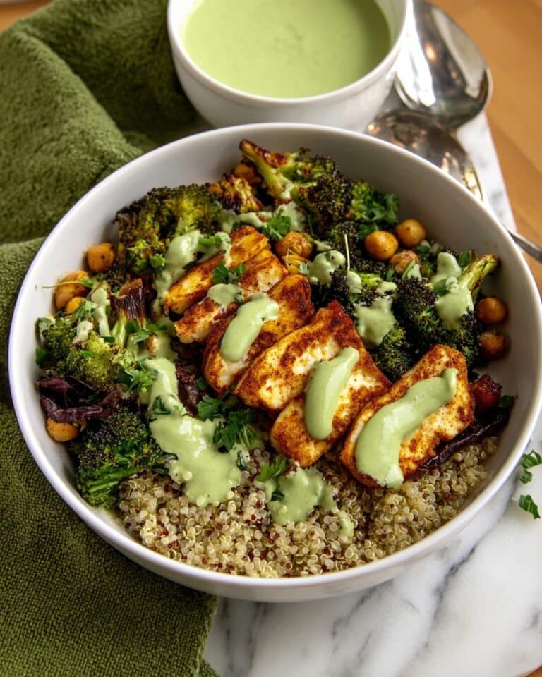 Crispy Broccoli and Halloumi Bowls with Herby Garlic Tahini Recipe