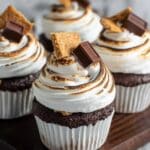 Chocolate S'mores Cupcakes with Graham Cracker Crust and Fluffy Meringue Frosting Recipe