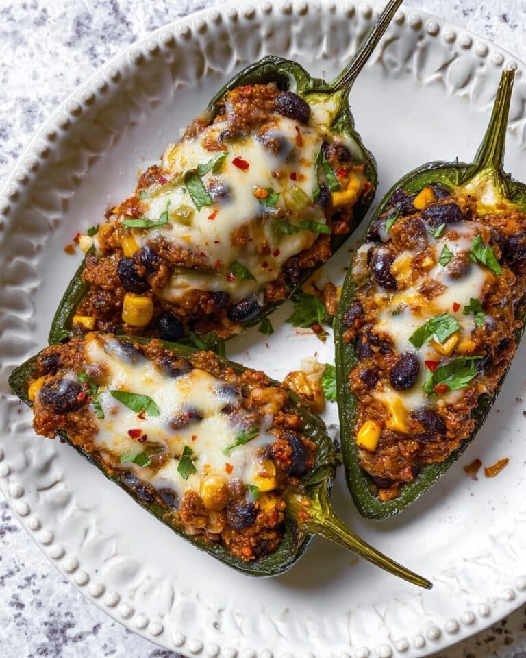 Stuffed Poblano Peppers with Ground Beef, Black Beans, and Corn Recipe