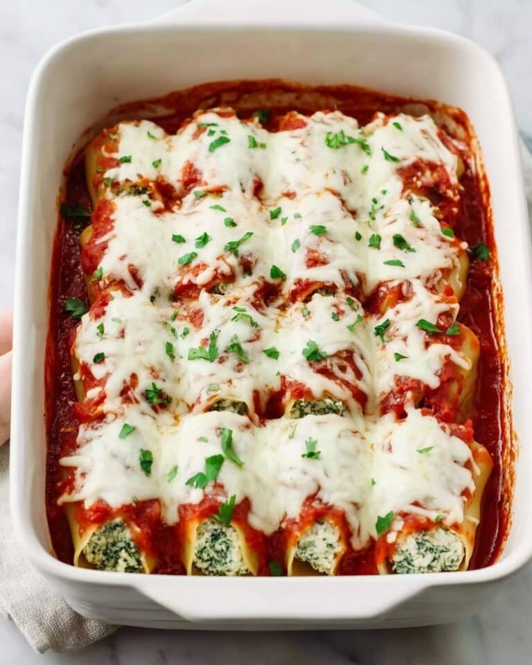 Cheesy Spinach Manicotti with Marinara Sauce Recipe