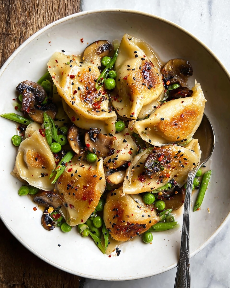 One-Skillet Soy Shiitakes with Dumplings Recipe - Recipe Image