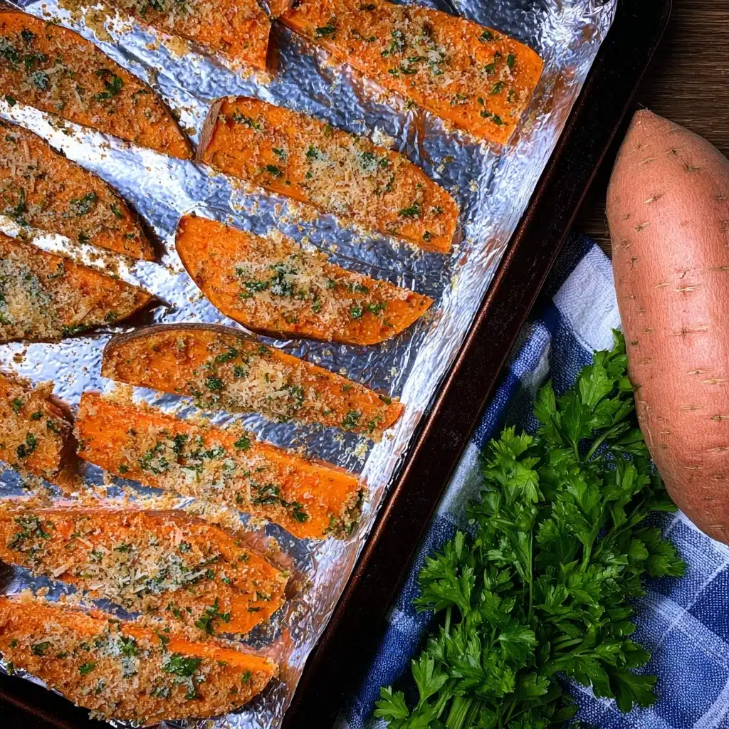 Garlic Parmesan Sweet Potato Wedges Recipe - Recipe Image