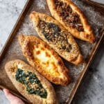Turkish Pide (Flatbread Pizza) with Cheese, Spinach, or Meat Fillings Recipe