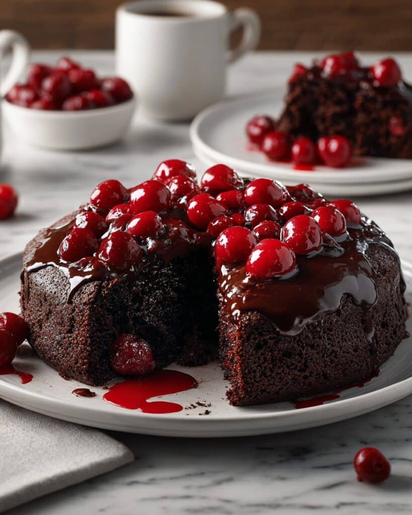 Decadent Chocolate Cherry Upside Down Cake Recipe