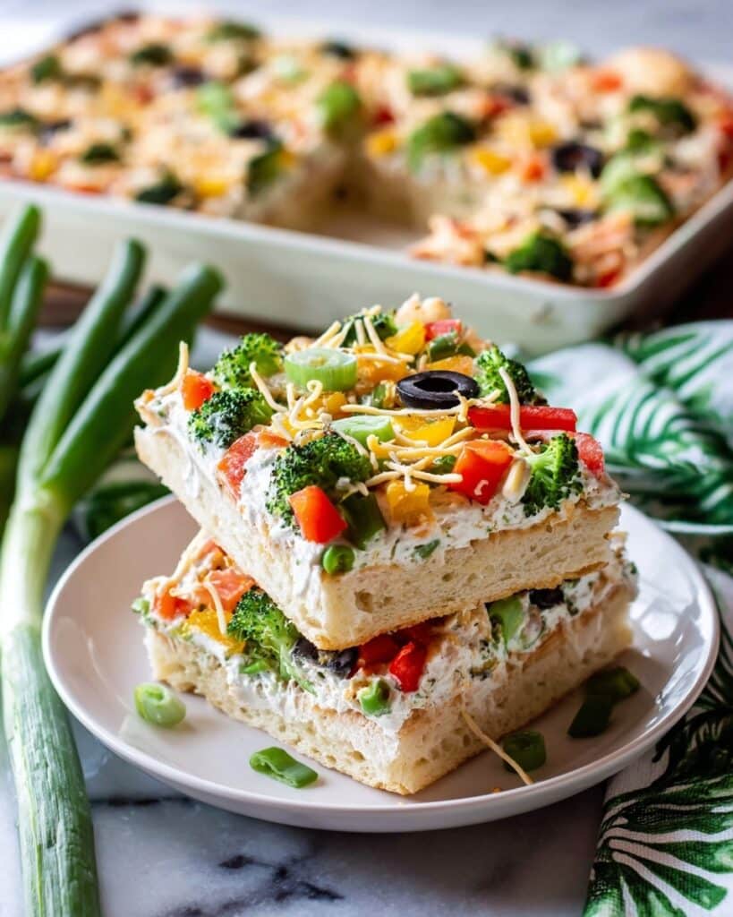 Veggie Crescent Roll Pizza with Cream Cheese and Ranch Recipe