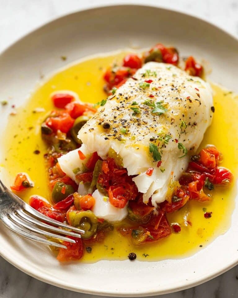 Stuffed Flounder with Tomatoes, Roasted Red Peppers, and Olives Recipe