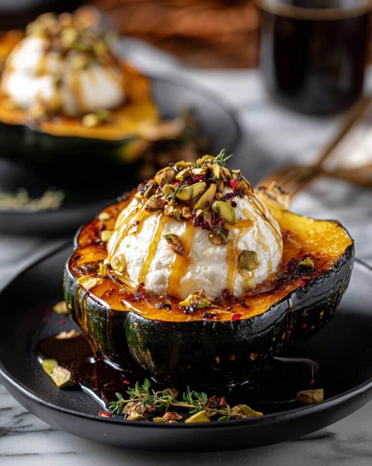 Savory Acorn Squash with Whipped Burrata & Chili-Honey Pistachios Recipe