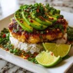 Honey Lime Chicken with Avocado and Jasmine Rice Stacks Recipe