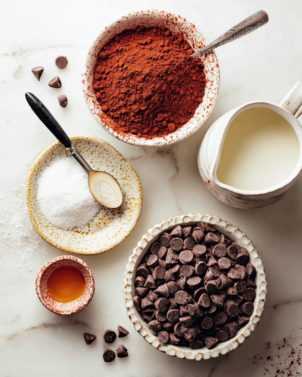 The image is divided into four parts showing the making of hot chocolate. The first part shows a white pot with cocoa powder inside and milk being poured on top, with the cocoa powder dark brown and powdery. The second part shows melted chocolate chips being added to the mixture in the pot, the chocolate is dark and smooth, and the pot has a thick liquid chocolate inside. The third part shows a woman’s hand whisking the thick, smooth, and dark brown chocolate mixture in the white pot. The last part shows three white cups filled with rich hot chocolate topped with a large dollop of whipped cream, sprinkled with dark chocolate shavings, arranged on a white marbled surface with a light brown cloth nearby. Photo taken with an iphone --ar 4:5 --v 7