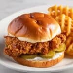 Air Fryer Chicken Sandwich with Crispy Breading and Dill Pickles Recipe