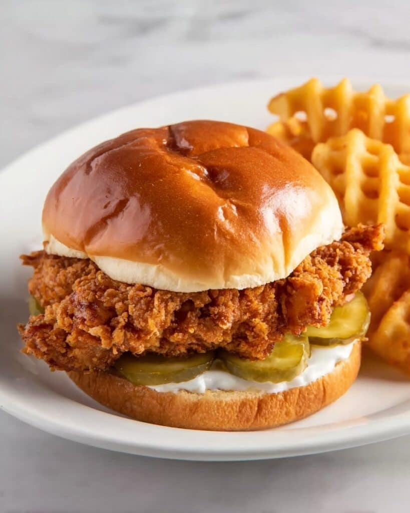 Air Fryer Chicken Sandwich with Crispy Breading and Dill Pickles Recipe