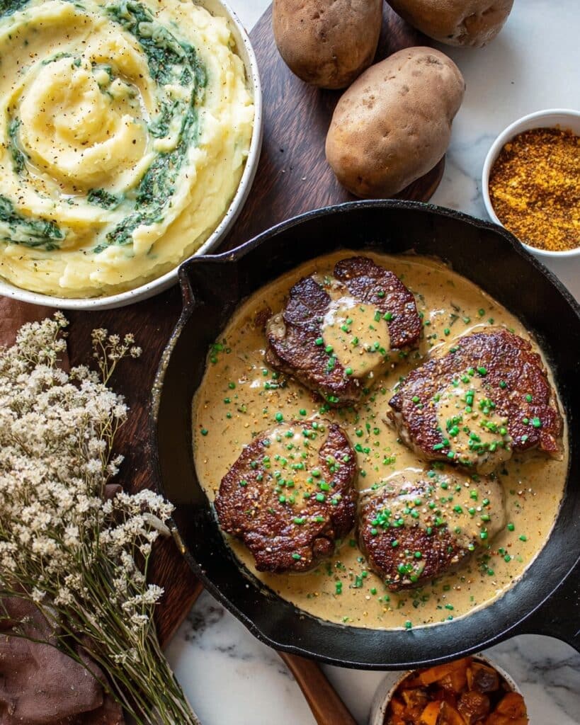 Gaelic Irish Steaks with Whiskey Cream and Colcannon Recipe
