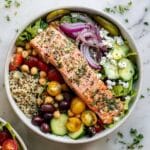 Mediterranean Salmon Bowl with Quinoa, Veggies, and Tzatziki Recipe