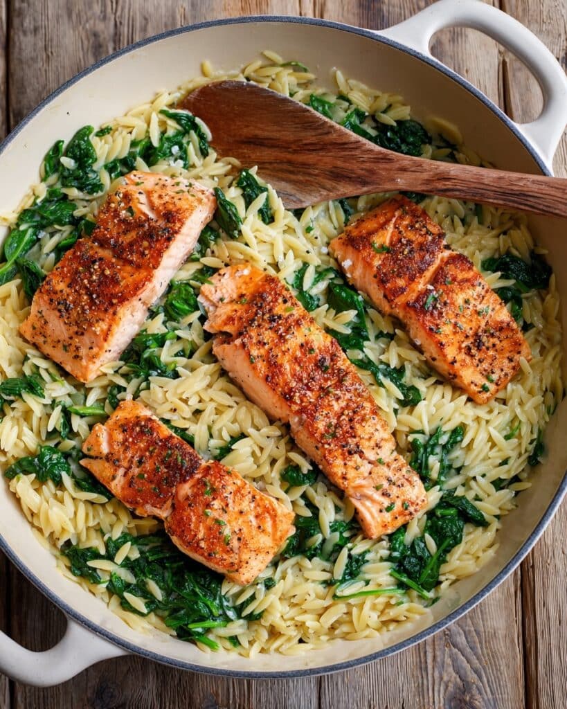 One Skillet Salmon with Lemon Orzo Recipe