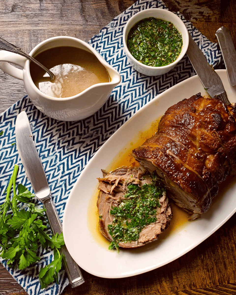 Slow Roasted Leg of Lamb with Mint Chimichurri Sauce Recipe