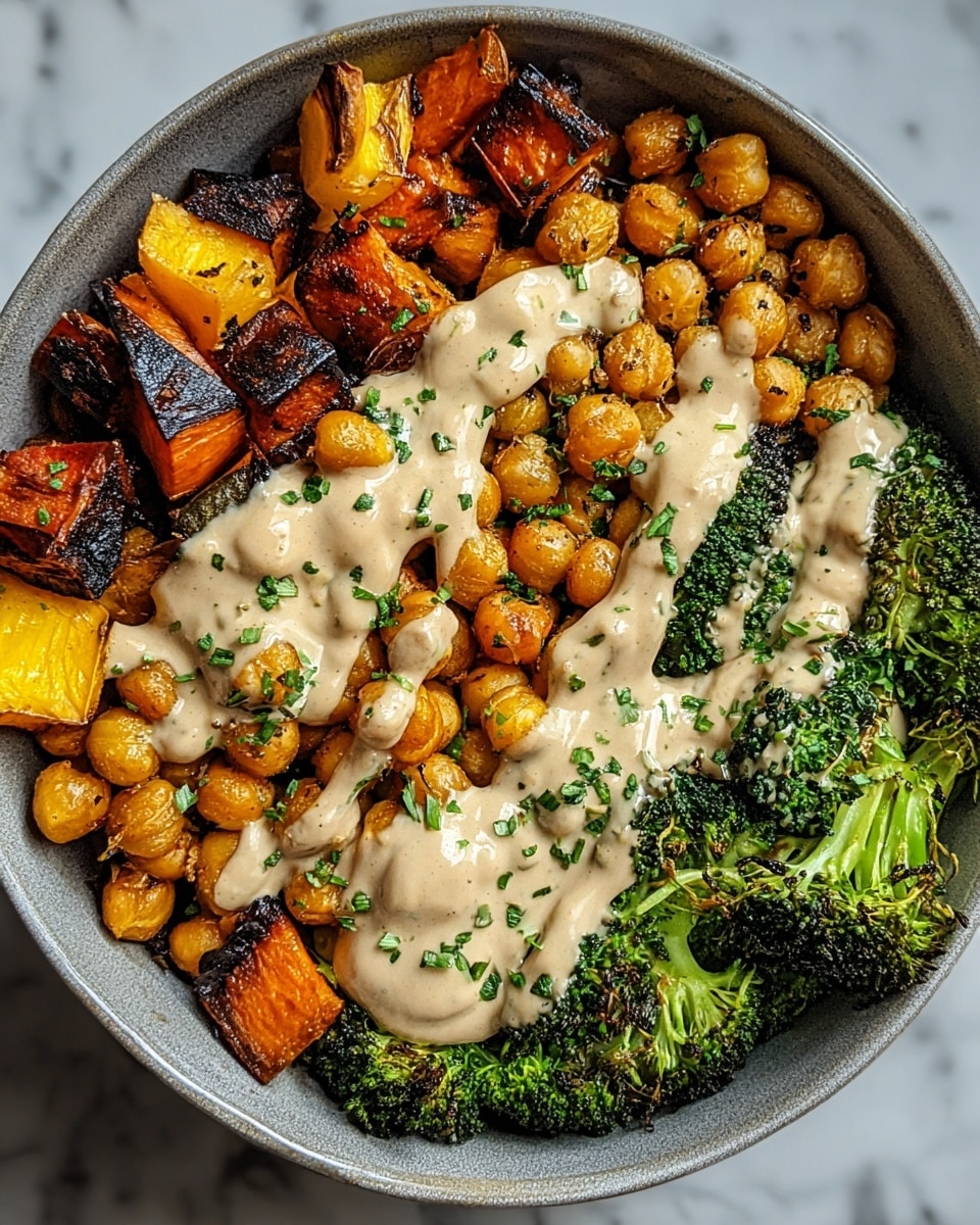 Roasted Vegetable & Chickpea Bowl with Tahini Dressing Recipe - Recipe Image
