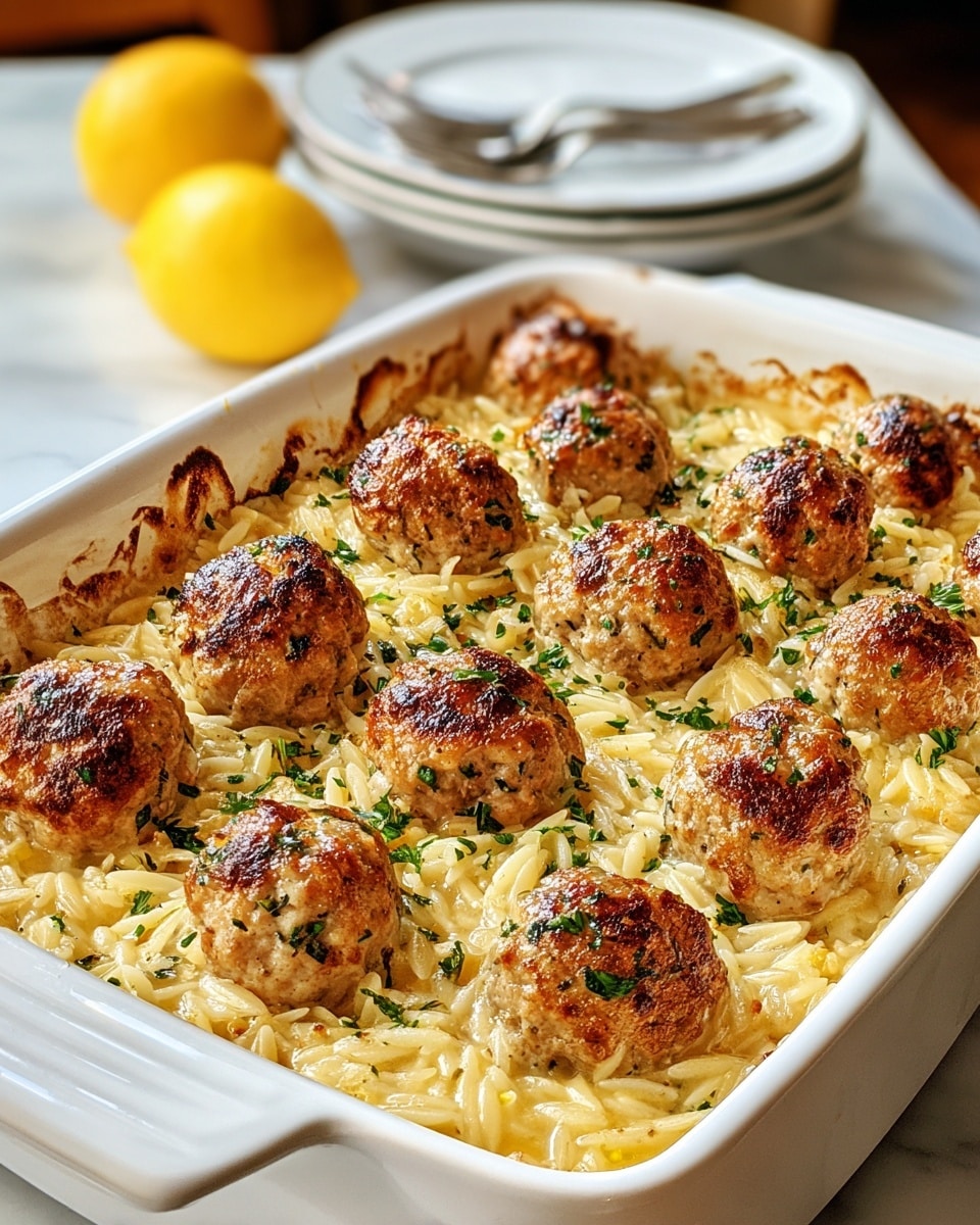 Greek Chicken Meatballs with Lemon Orzo Recipe - Recipe Image