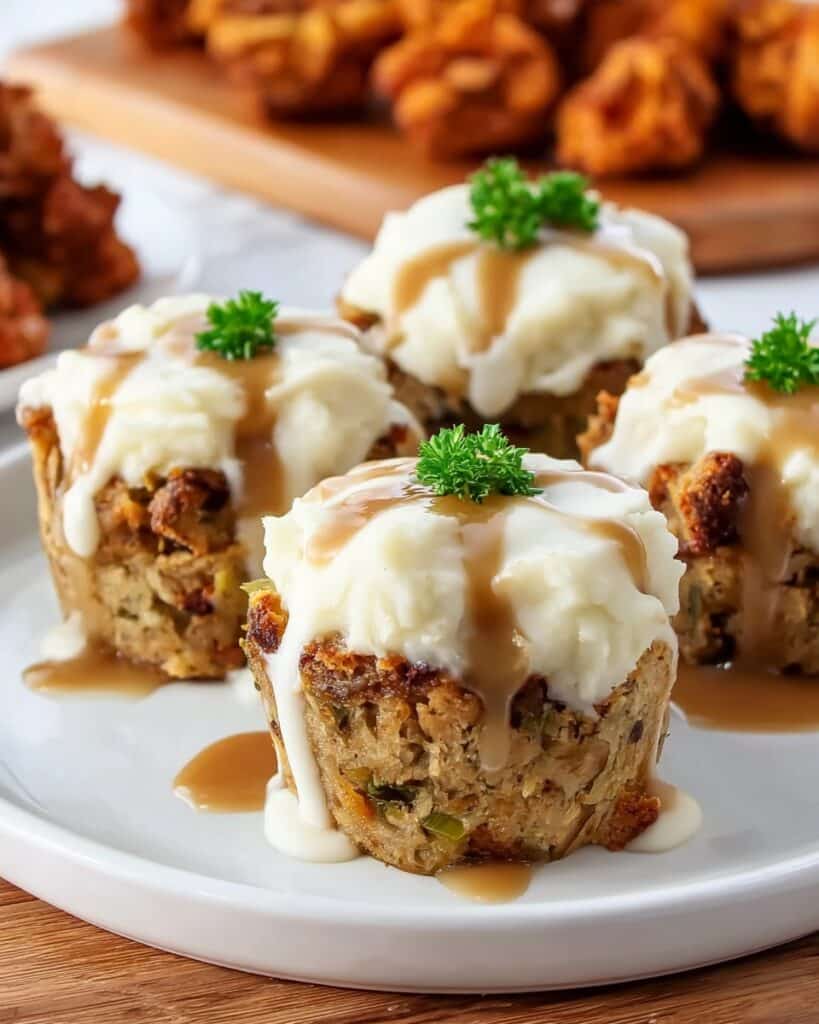 Vegan Gluten-Free Thanksgiving Stuffing-Muffins with Mashed Potatoes and Gravy Recipe