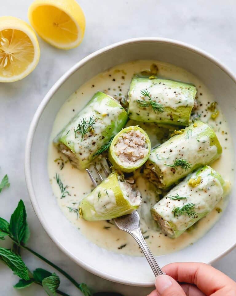 Greek Stuffed Zucchini Stew in Egg & Lemon Sauce Recipe