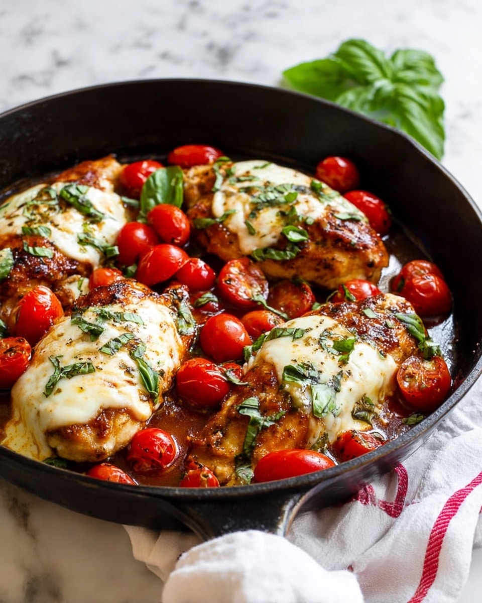 One Pan Balsamic Chicken with Tomato and Mozzarella Recipe - Recipe Image