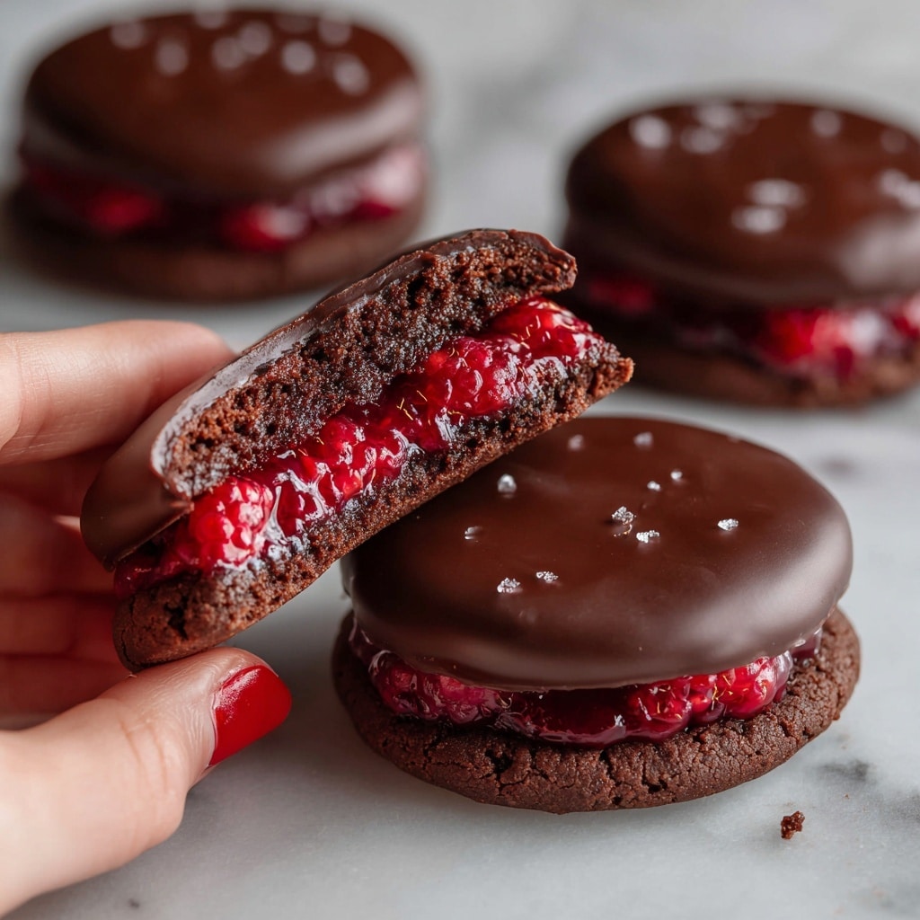 Fudgy Chocolate Cookies with Raspberry Filling Recipe - Recipe Image