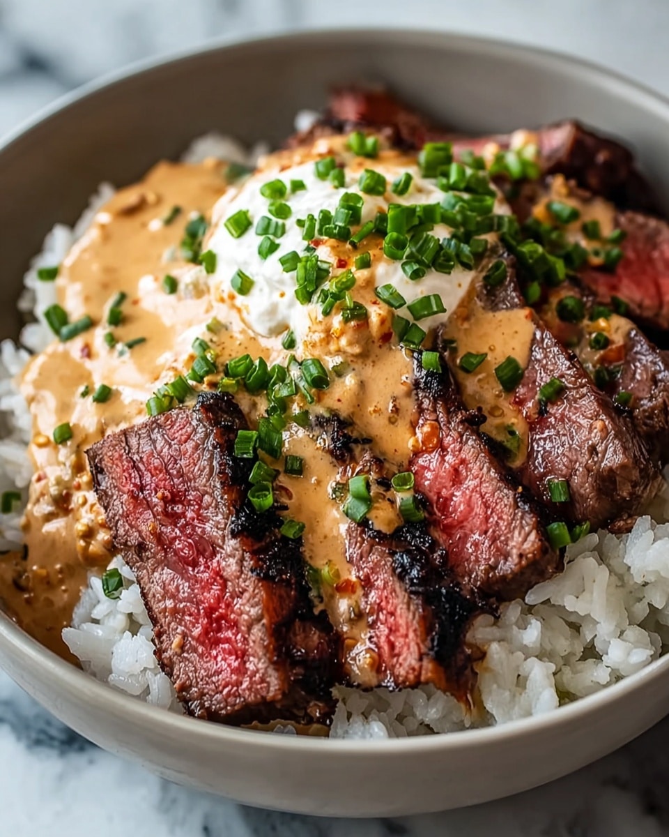 Korean BBQ Steak Rice Bowls with Spicy Cream Sauce Recipe - Recipe Image