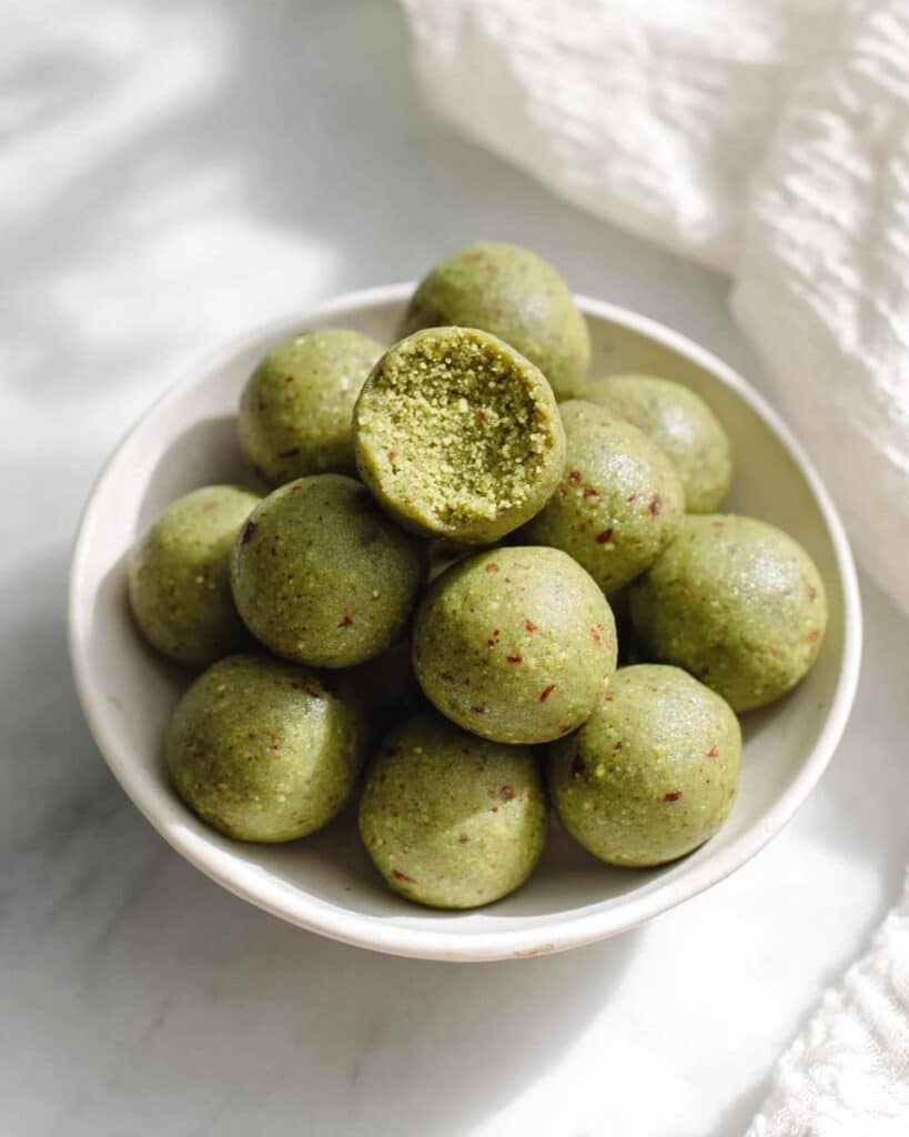 No Bake Matcha Cookie Dough Protein Bites Recipe