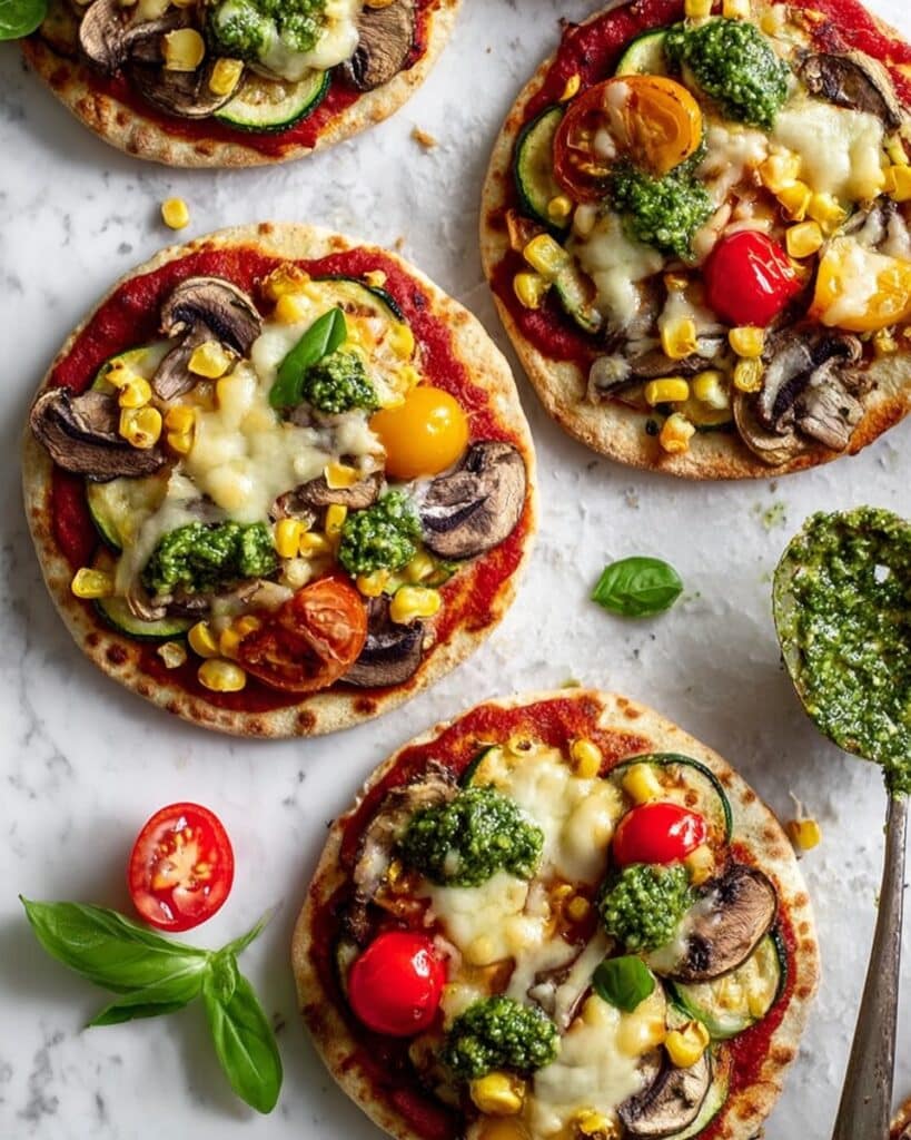Veggie Pita Pizza with Pesto Recipe
