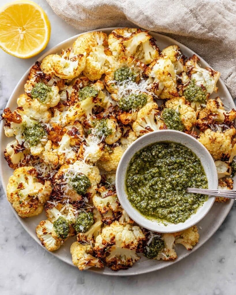 Parmesan Pesto Roasted Cauliflower Recipe