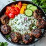 Greek Meatball Bowl with Tzatziki, Rice & Fresh Veggies Recipe
