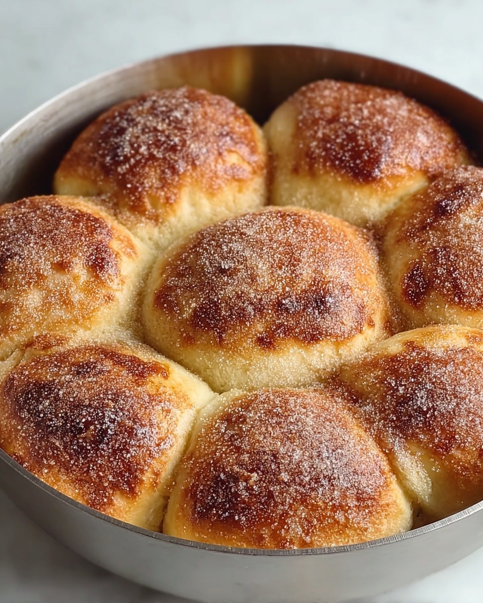 The image shows a close-up of a single cinnamon sugar-coated pastry with the top part open, revealing three layers inside: the outermost flaky golden-brown crust sprinkled with coarse sugar crystals, the middle layer of slightly soft, light brown cinnamon-coated apple slices, and a thick, shiny, light brown syrupy glaze at the bottom that is slightly dripping out. In the blurry background, there is a green apple and parts of other similar pastries on a white marbled surface. Photo taken with an iphone --ar 4:5 --v 7