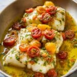 Pan-Seared Cod in White Wine Tomato Basil Sauce Recipe