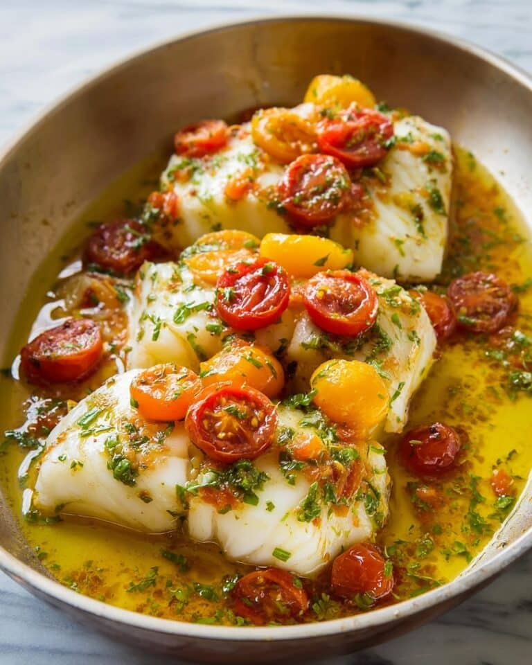 Pan-Seared Cod in White Wine Tomato Basil Sauce Recipe