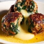 Spinach Garlic Meatballs Stuffed with Mozzarella Recipe