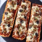 French Bread Pizza with Sausage, Olives, and Onions Recipe
