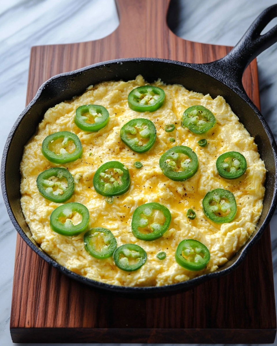 A slice of golden yellow cornbread with a light, crumbly texture is lifted by a silver spatula above a round cast iron skillet. The cornbread has thin slices of green jalapeño peppers embedded on top, giving small pops of fresh green color against the warm yellow. The crust edges are slightly browned and crispy, adding texture contrast. The skillet sits on a white marbled surface with the rest of the cornbread visible inside, showing even layering and more jalapeño slices spread on top. The cornbread appears soft and well baked, with tiny flecks of green herbs inside. photo taken with an iphone --ar 4:5 --v 7