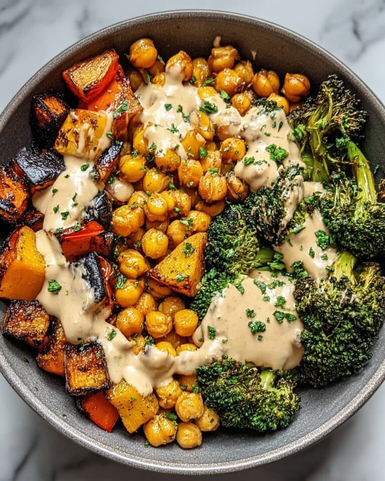 Roasted Vegetable & Chickpea Bowl with Tahini Dressing Recipe