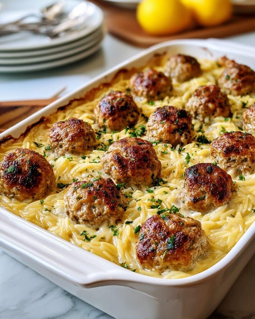 Greek Chicken Meatballs with Lemon Orzo Recipe