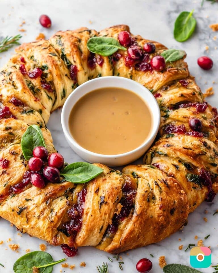 Turkey and Stuffing Crescent Ring with Cranberry Sauce and Gravy Recipe