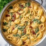 Tuscan Mac and Cheese with Spinach, Sundried Tomatoes, and Three-Cheese Cream Sauce Recipe
