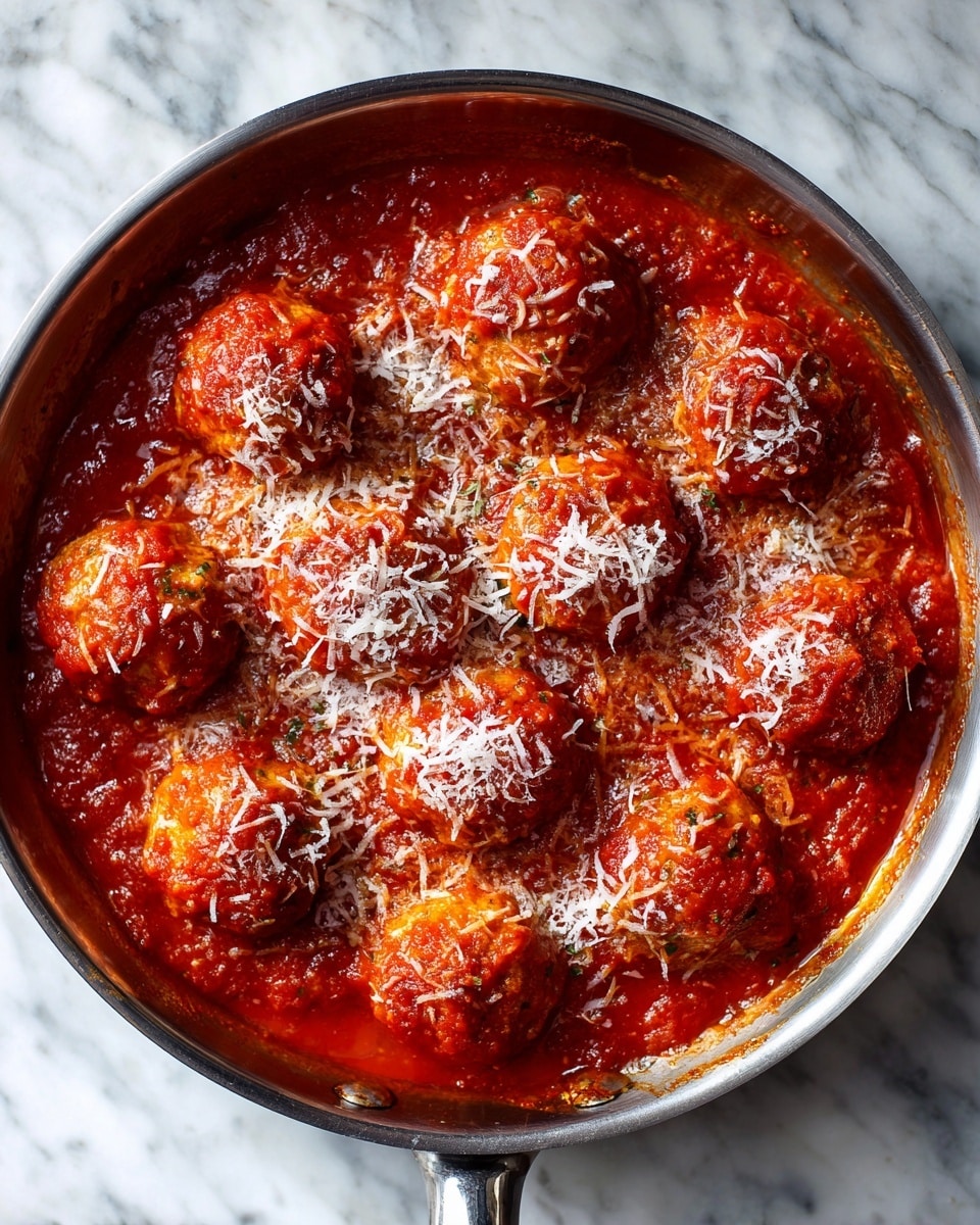 A white bowl filled with bright red tomato sauce at the bottom, topped with two round meatballs that have a brown outer crust and a melted white cheese center stretching between the two halves. There are green basil leaves scattered on the sauce for color. On the right side of the bowl, soft, torn light beige bread is placed, showing a fluffy texture inside. The bowl is set on a white marbled surface. Photo taken with an iphone --ar 4:5 --v 7