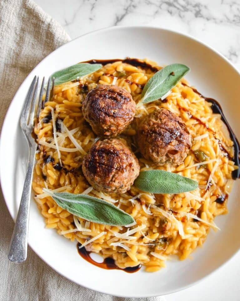 Cheesy Pumpkin Orzo with Turkey Meatballs Recipe