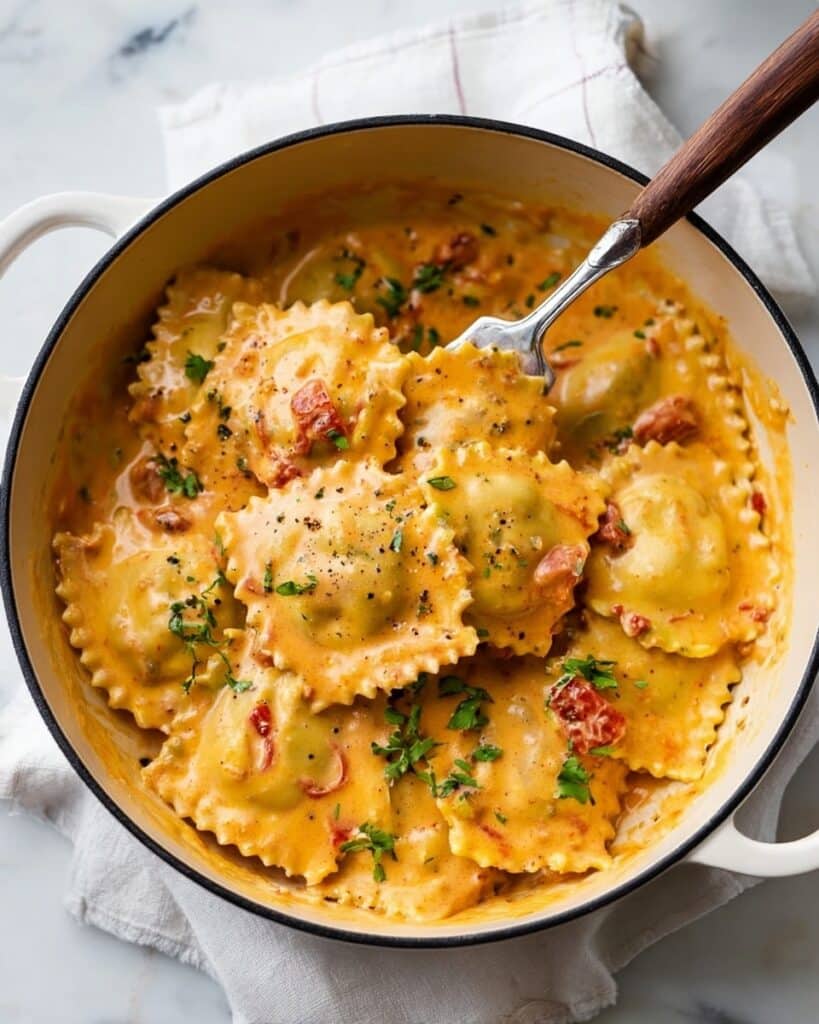Easy Ravioli with Creamy Tomato Parmesan Sauce Recipe