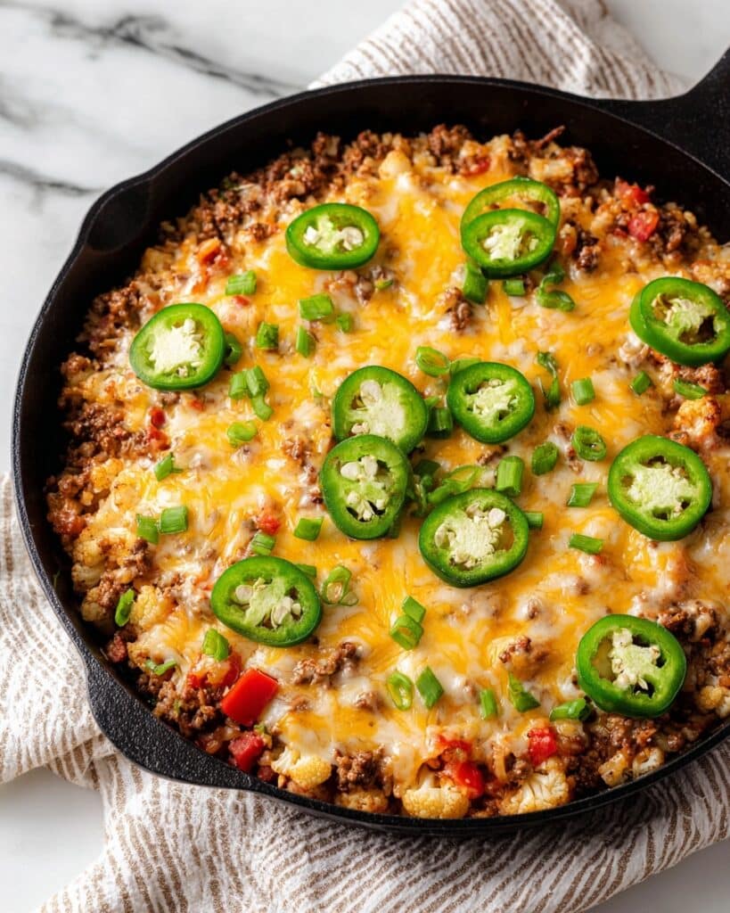 Cheesy Ground Beef & Cauliflower Casserole Recipe