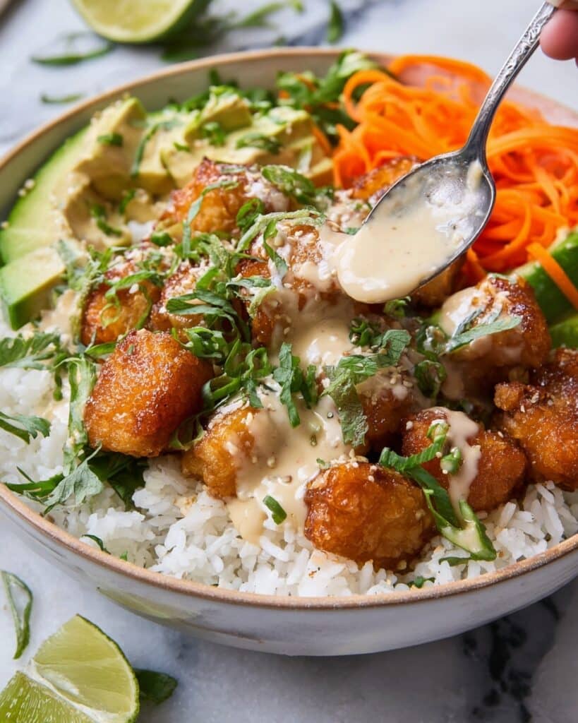 Bang Bang Salmon Bowls with Crispy Salmon and Coconut Milk Rice Recipe