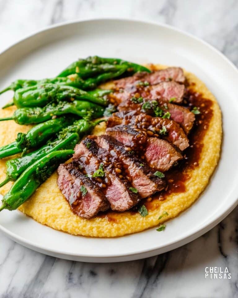 Skirt Steak with Double-Corn Polenta and Blistered Shishito Peppers Recipe