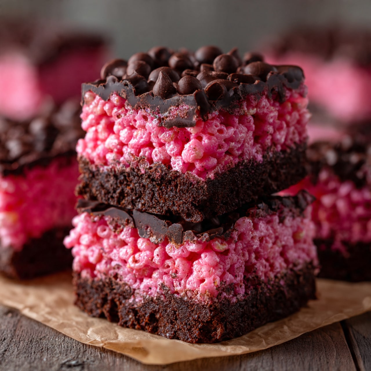 Cherry Rice Krispie Treats with Dark Chocolate Drizzle Recipe - Recipe Image