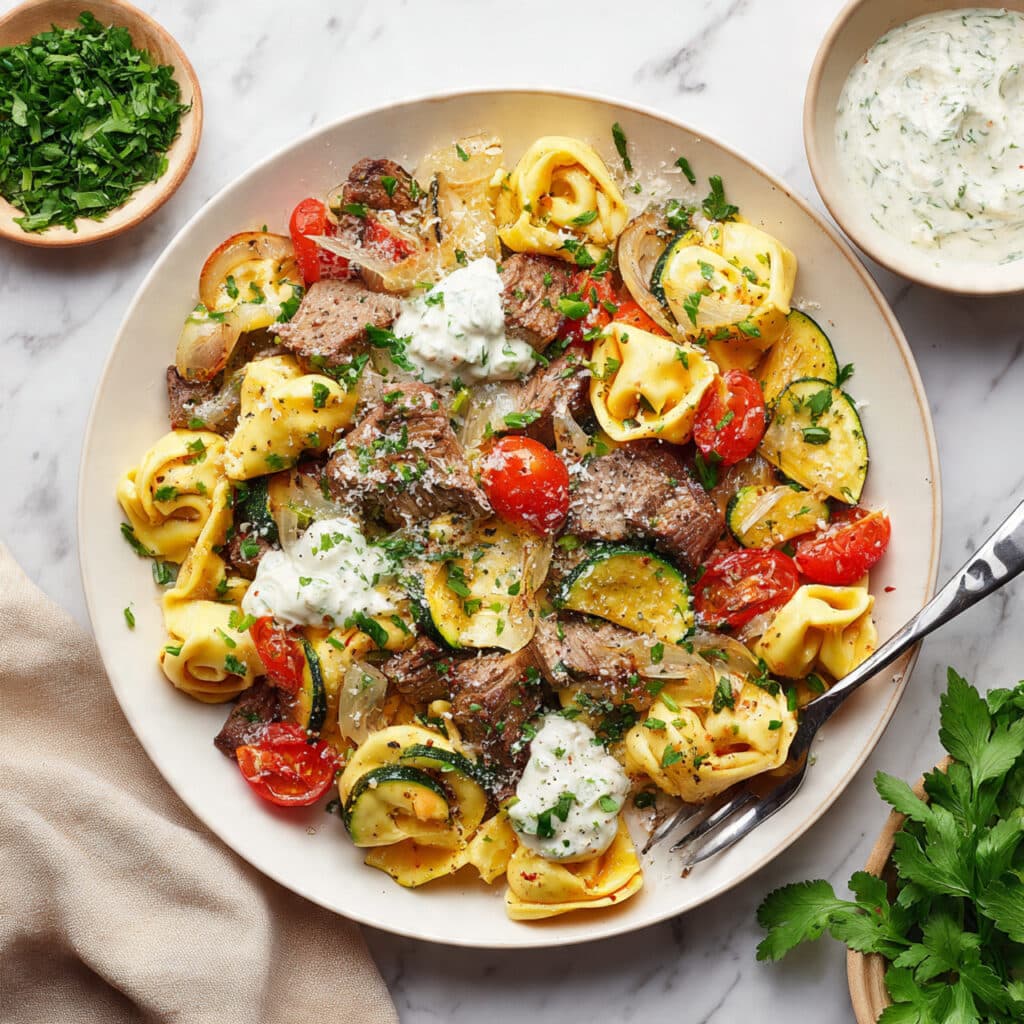 Garlic Parmesan Steak Tortellini Recipe